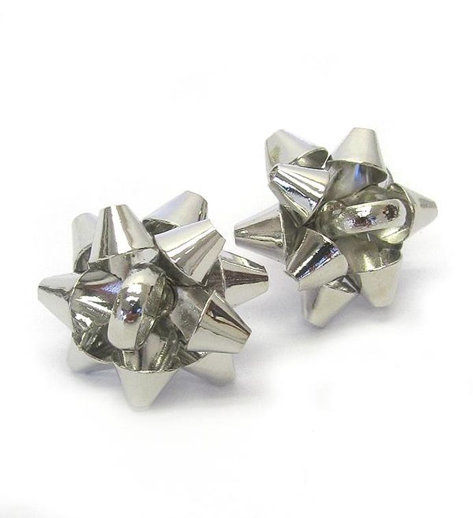 Silver Christmas Theme Gift Box Bow Stud Earring